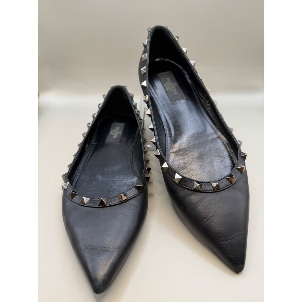 Valentino Garavani Noir Womens Black Rockstud flats Size 39.5 US 9